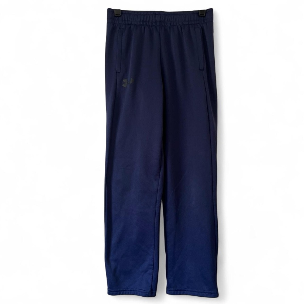 Under Armour Boys M Knit Fleece Lined Navy Blue Warm Up Athletic Jogger Pants